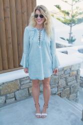LSR Travels: Lace-up Chambray Dress in Mykonos.