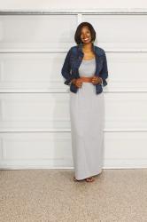 DIY Grey Maxi Dress + Denim Jacket