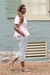 Paper Bag Pants + Pink Flounce Top