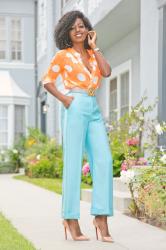 Neon Polka Dot Shirt + Tuxedo Ankle Length Pants