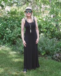 Black Maxi Dress + Panama Hat (& TFF Linkup)
