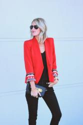 Red Collarless Blazer