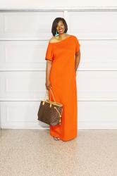 DIY Orange Off The Shoulder Maxi Dress with Pockets