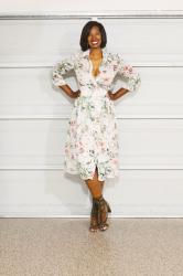 White Floral Shirt Dress with Self Tie