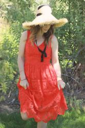 Lola Hats Alpargatas Straw Hat & Orange Lace Summer Frock