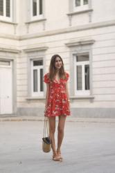 Red floral dress