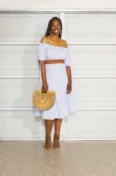 Vertical Striped Off Shoulder Tie Cuff Dress