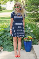 Navy Striped Dress for the 4th of July.