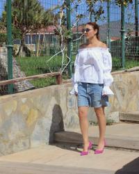 Ruffles Embroidered Off The Shoulder Blouse / FASHION 