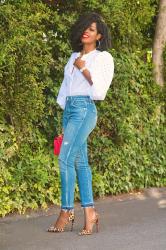 Eyelet Bishop Sleeve Blouse + High Rise Cropped Jeans