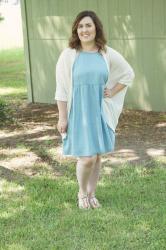 CHAMBRAY DRESS & WHITE CARDIGAN