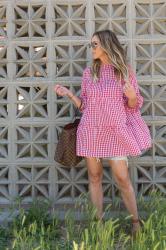 red & white gingham dress