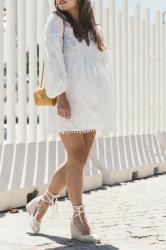 little white dress & mustard