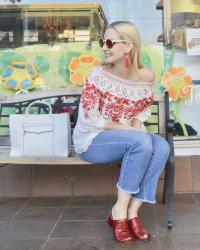 Red, White, and Lace Peasant Blouse – July 4th Fun!