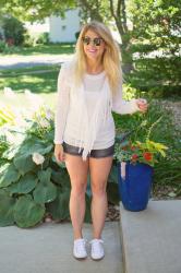 White Fringe Sweater + Sneakers.