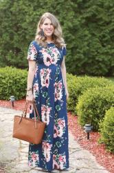 Easy Second Trimester Outfit with Floral Maxi Dress
