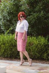 Pink Lace Pencil Skirt & Linkup