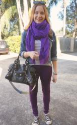 Easy Way To Wear Colourful Jeans In Winter: Matching Scarves, Stripes and Converse