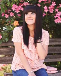 Pink lace blouse and ballerina flats