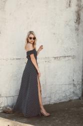 Off-the-Shoulder Polka Dot Maxi