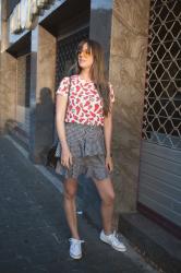 Outfit: chili pepper tee, gingham ruffle skirt