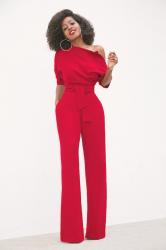 Buttoned Shoulder Dolman Sleeve Jumpsuit