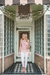 Pink Peplum + White Denim