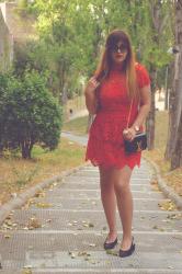 Look of the day: Red Lace Dress