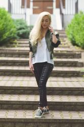 LACE-UP PANTS + ZARA SHORT BOMBER JACKET