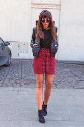 burgundy lace up skirt