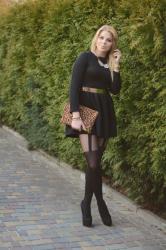 black dress, high heels and leopard