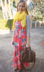 Wearing Maxi Dresses In Winter With Scarves, Ankle Boots and Cardigans