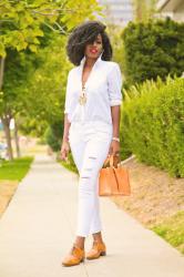 Boyfriend Shirt + Ripped Ankle Length Jeans