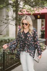 Floral Blouse + White Denim