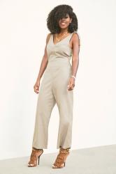 V Neck Jumpsuit w/ Tie Shoulder Detail