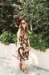 A Dark Floral Midi Dress for Summer