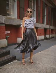 UNDER $100 Day 4: Pleated Midi Skirt + One-Shoulder Blouse