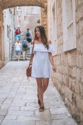 Light blue off shoulder dress