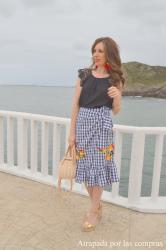 FALDA MIDI VICHY CON BORDADOS