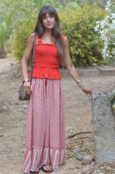 Modest Fashion Inspo ♥ Red Alert ♥ Maxi Skirt and Dior Marina Mules