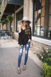 Off-the-Shoulder Sweater with Lace Bralette