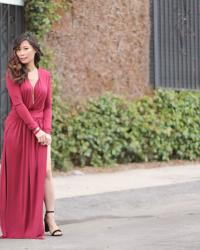 A Red Deep Plunge Maxi for Date Night