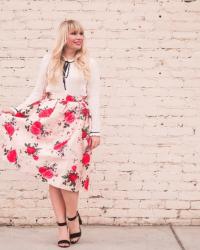 Rose Print Midi Skirt