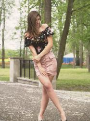 PINK SKIRT&CROP TOP