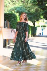 Polka dot green maxi dress for a girly summer outfit