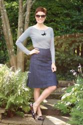 Denim A-line Skirt & Stripes | Classic Style