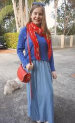 Winter Maxi Skirts, Knits and Red Saddle Bag