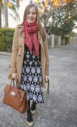 Black Printed Dresses and Mulberry Bayswater: Winter Office Outfits