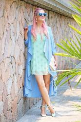 {Outfit}: Mint Green dress + Light Blue Kimono