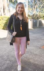 Plain Henley Tops, Printed Jeans and Cosy Cardis: Winter SAHM Style